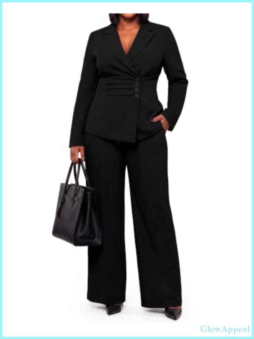 Plus Size 2 Piece Pantsuit Set Business Casual Blazer Wide Leg Pants Women's
